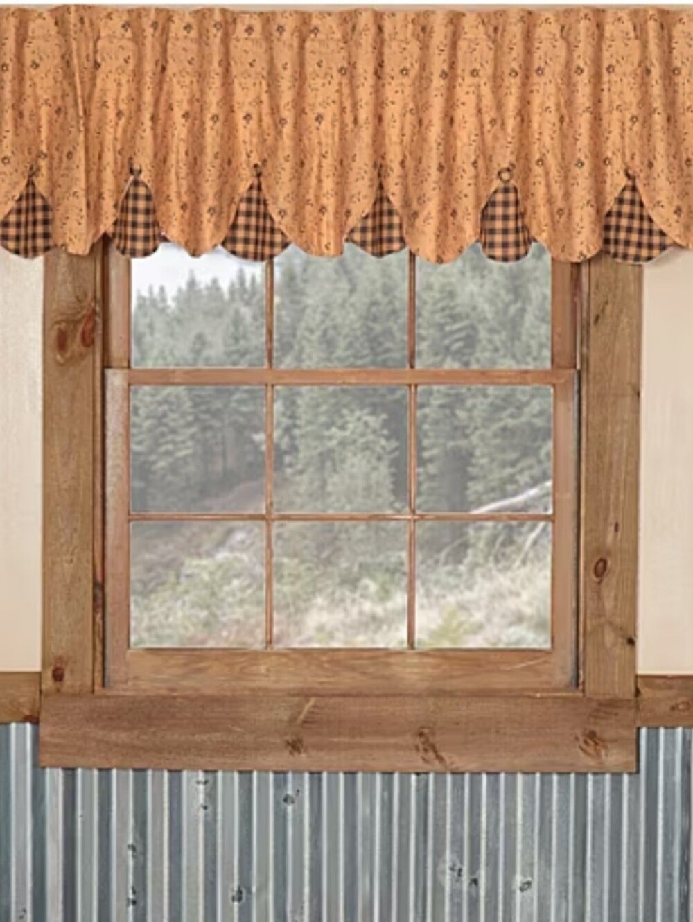 Vhc Brand Rust Plaid Scalloped Window Valance